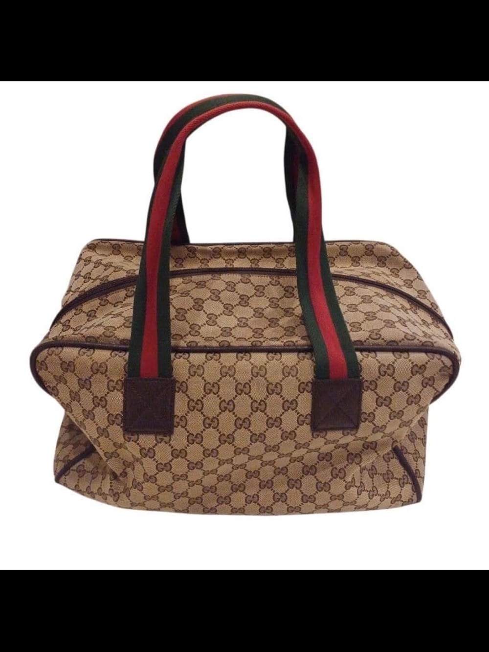 Gucci Beige GG Canvas Tote with Red and Green Web Handles